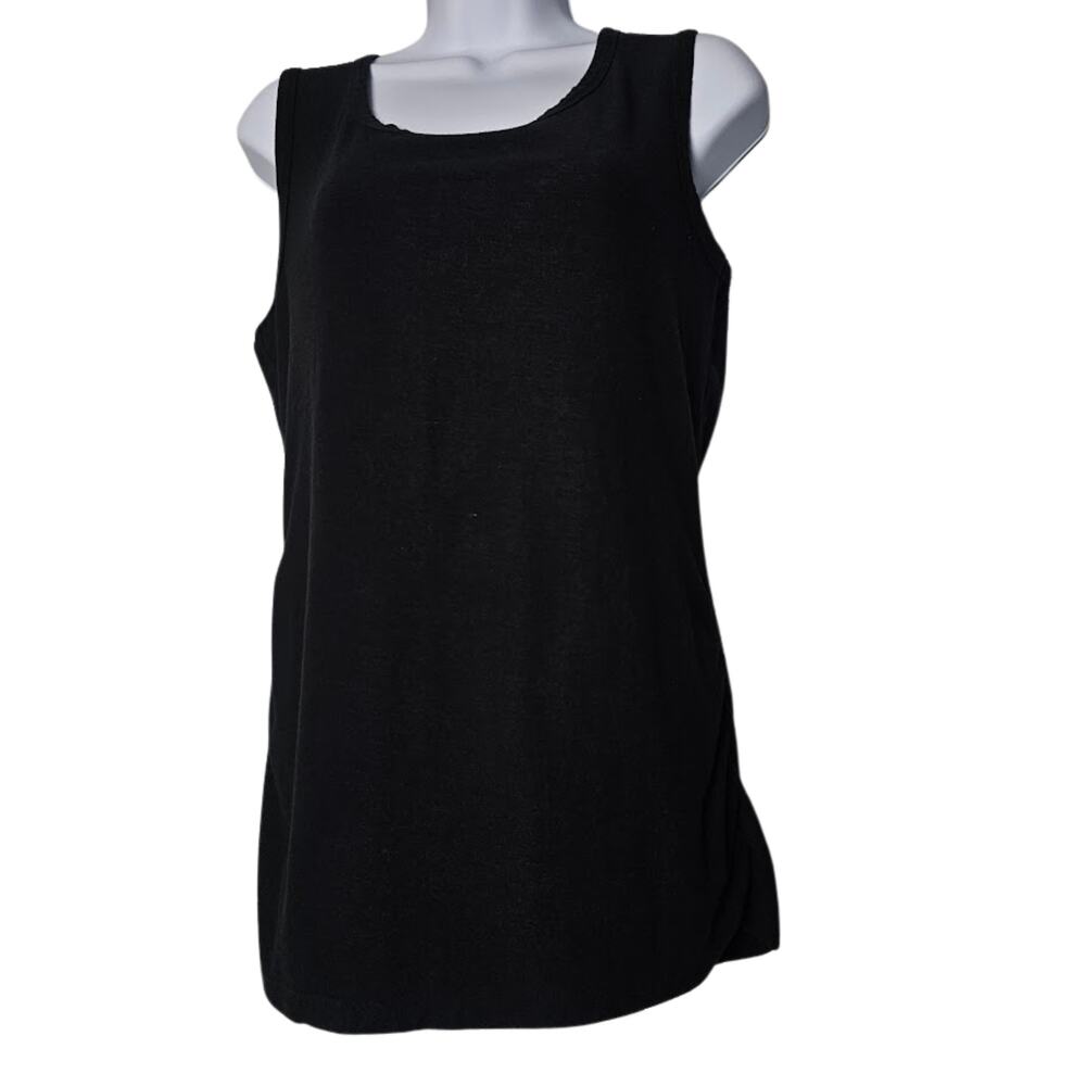 James Perse Black‎ Cotton Tank Top Women's 3 Ruched Side Stretch Knit USA Casual